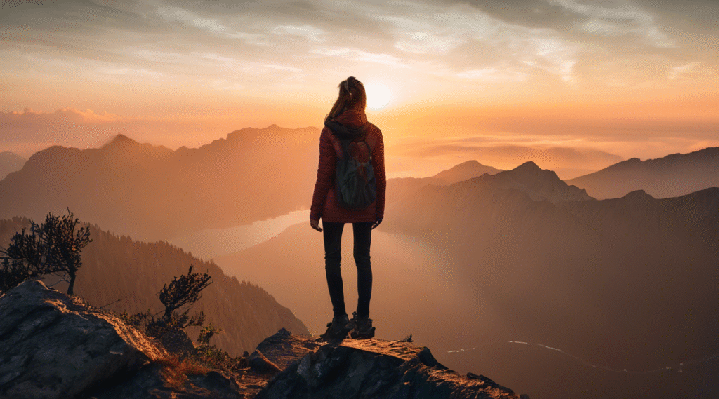 Solo traveler on a mountain peak